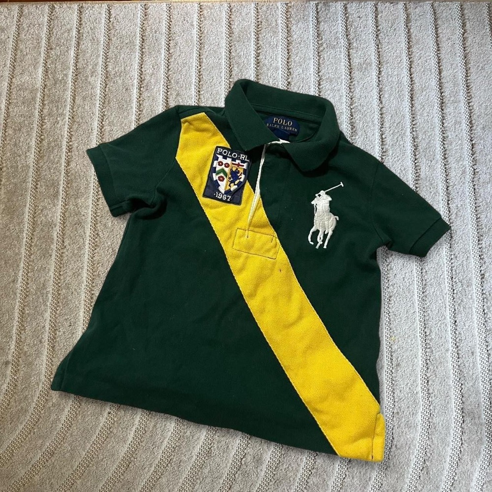 Polo Ralph Lauren Kid 3T Polo Shirt Green, Yellow Preppy Retro Casual Formal